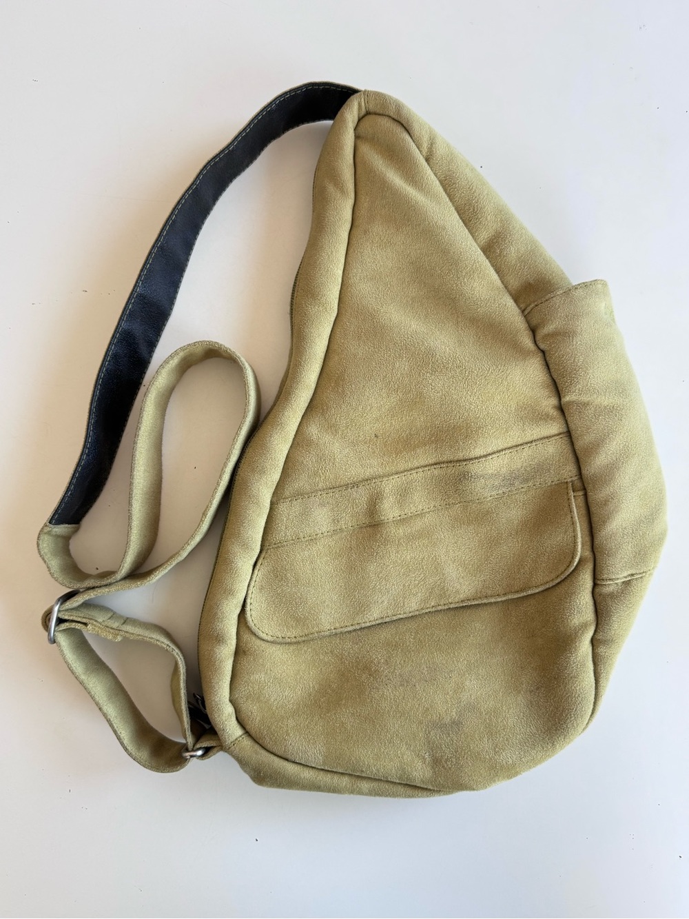 AmeriBag Healthy Back Bag Faux Suede Sling Backpack Avocado Green Gorpcore